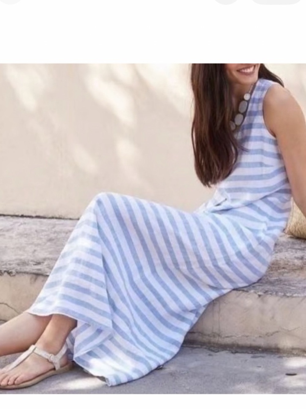 J. JILL Love Linen Coastal Beach Sleeveless Blue/White Stripe 100% Linen Maxi XS